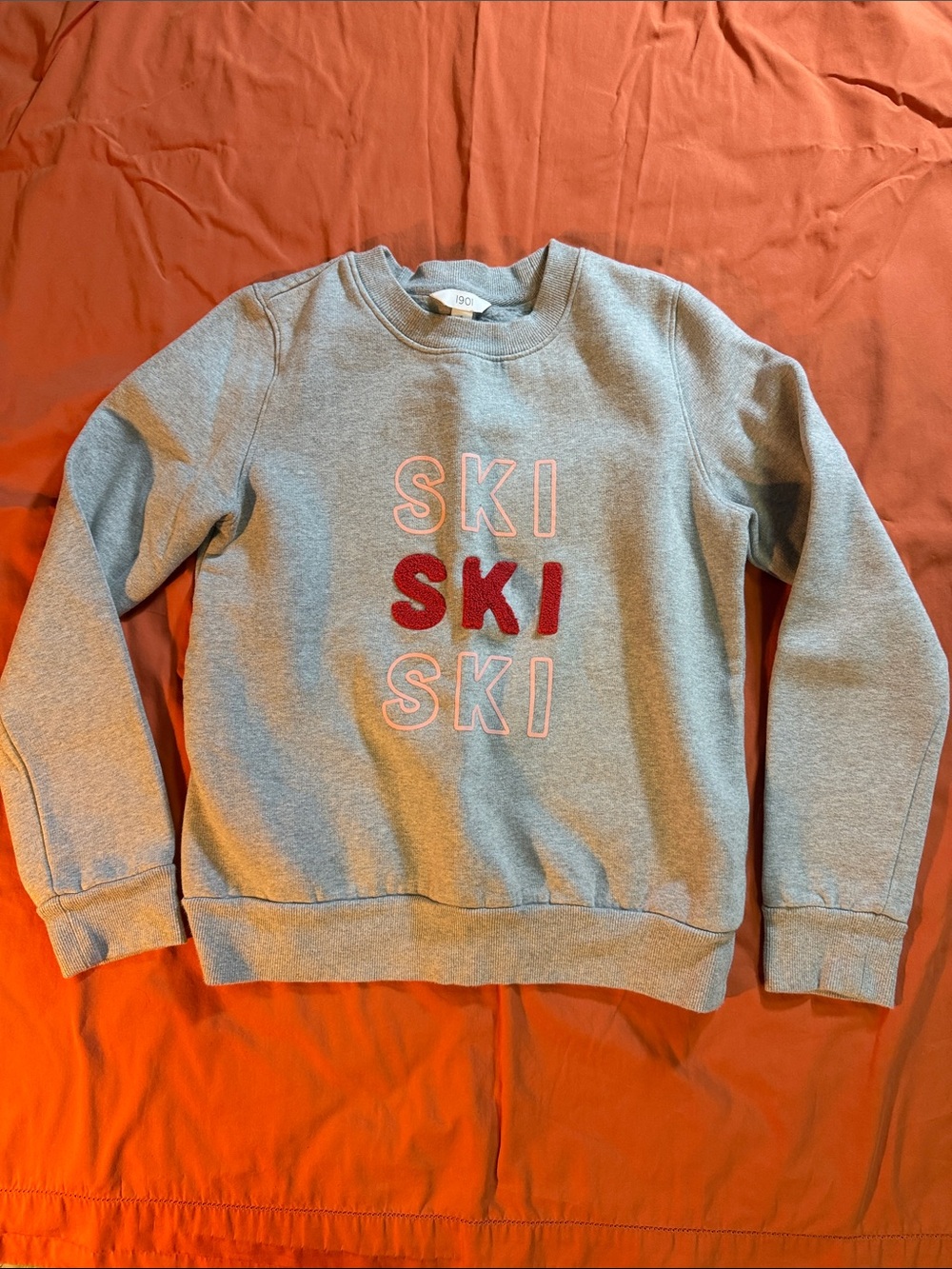 1901 Gray Crewneck Sweatshirt with Red 'SKI' Lettering
